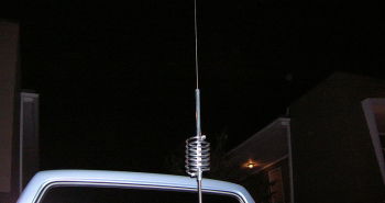 Typical center-loaded mobile CB antenna. Note the loading coil, which shortens the antenna's overall length.